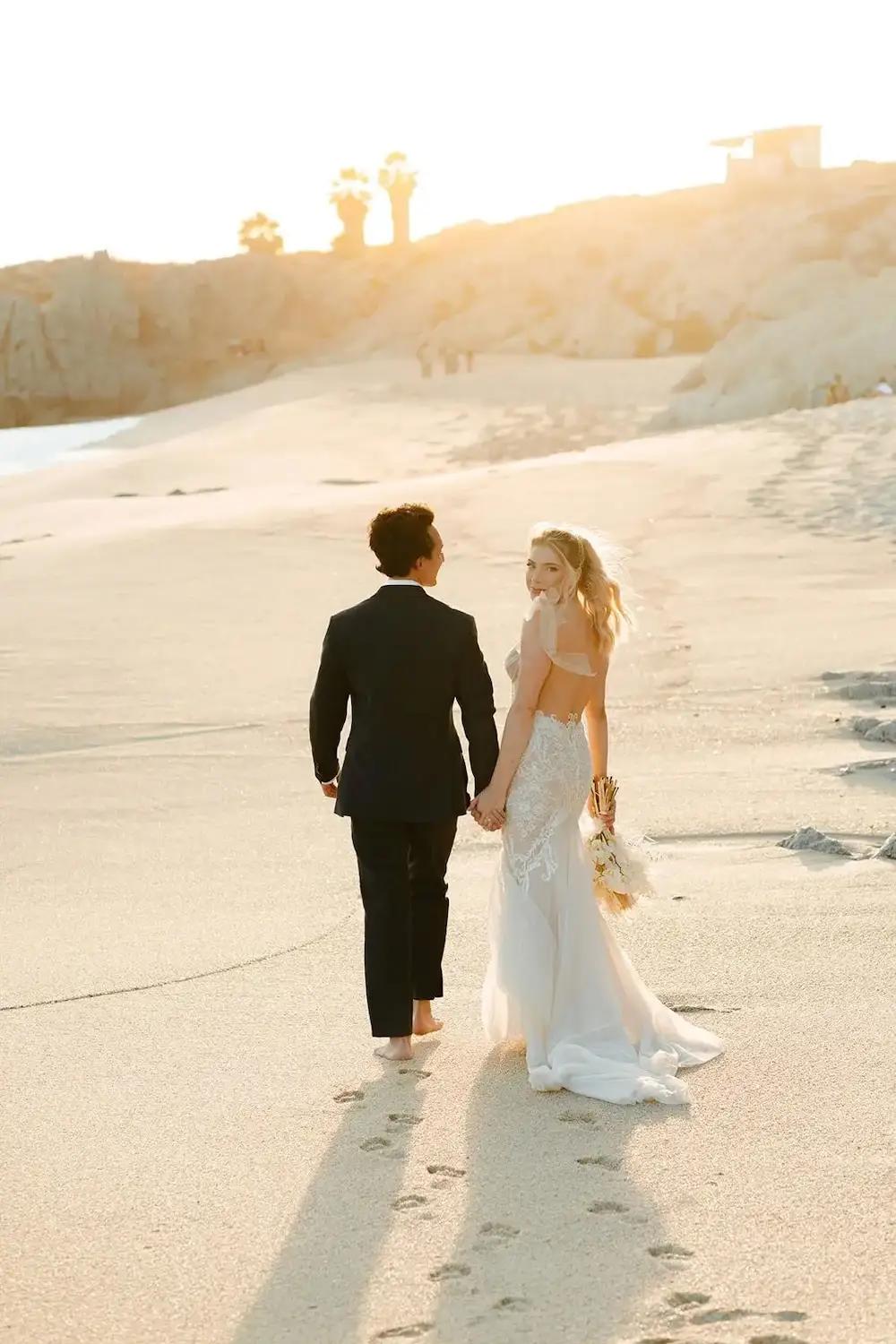 Erica Wears Lace Fit &amp; Flare Bridal Dress for Destination Beach Wedding in Cabo Image