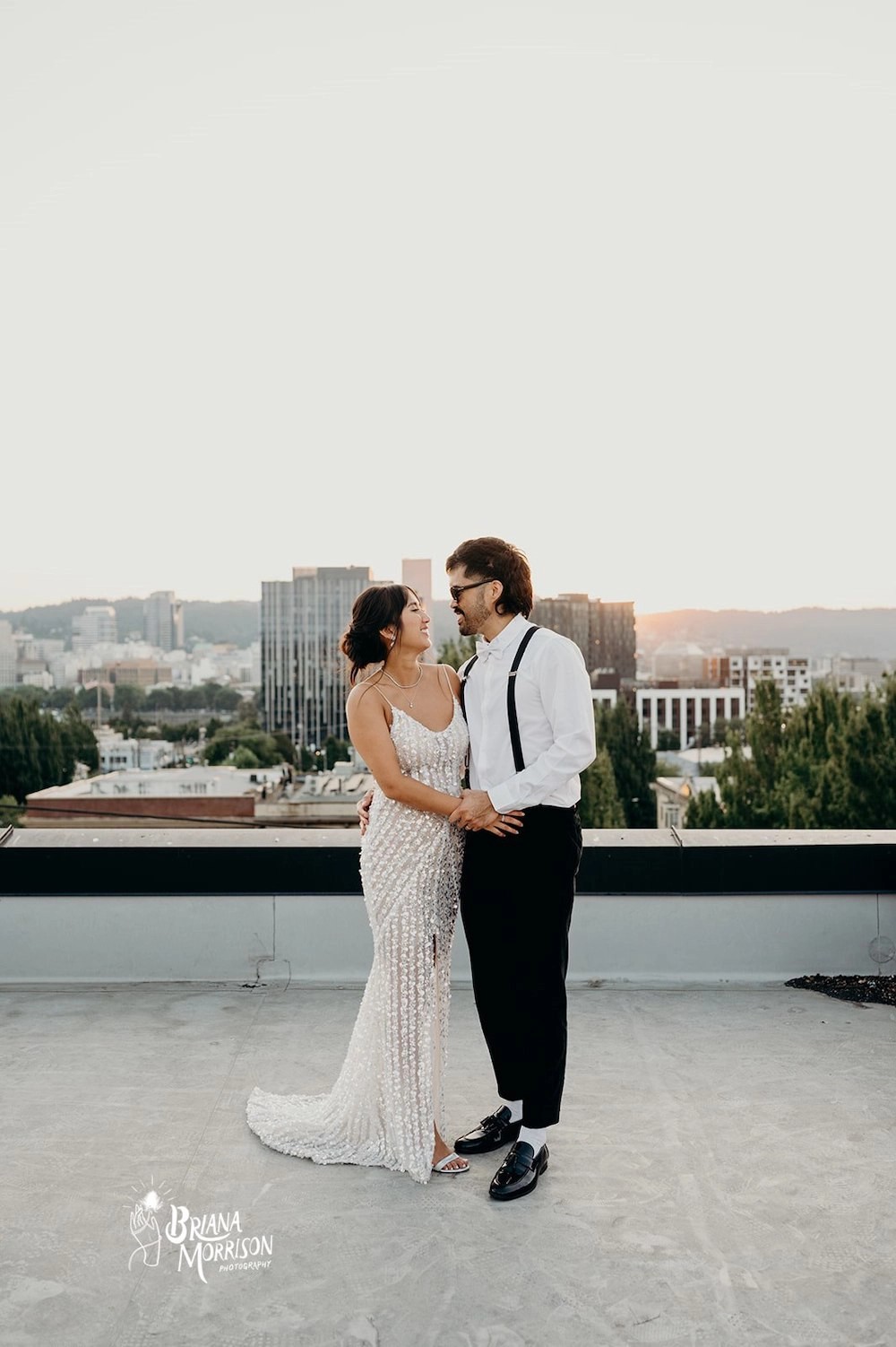 Elaine Wears Glittery Berta Privee Wedding Dress For Portland Wedding. Desktop Image