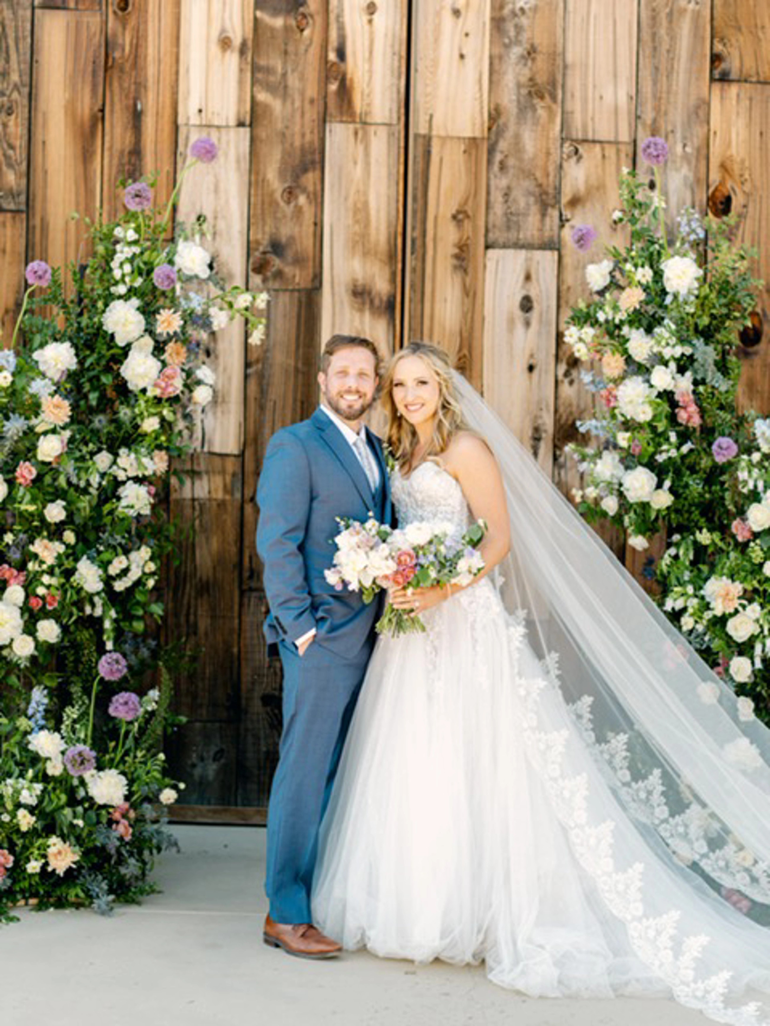 Erin Marries Wearing Strapless Lace Ball Gown. Desktop Image