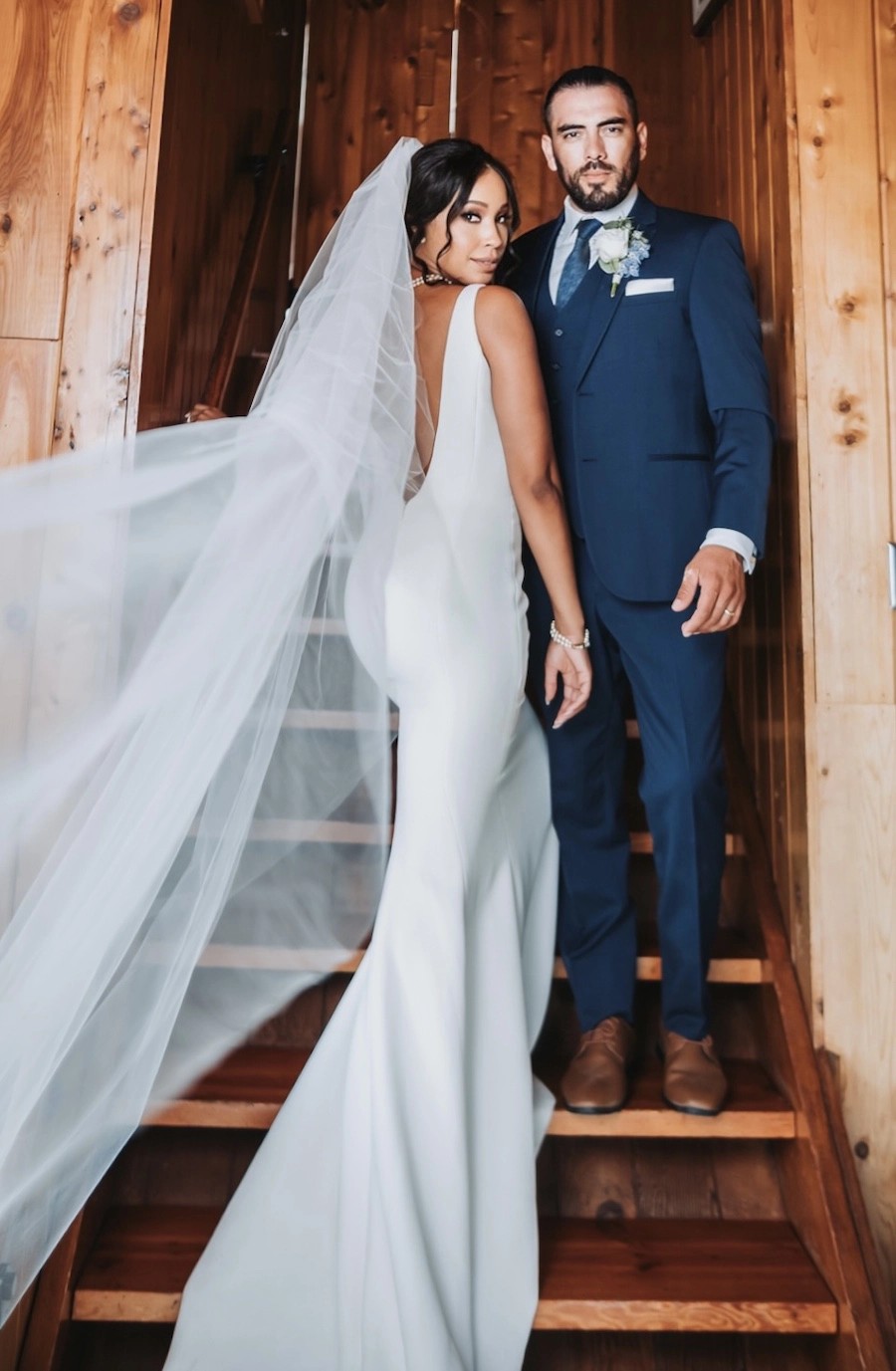 Kara Wears Open Back, Fitted Wedding Dress. Desktop Image