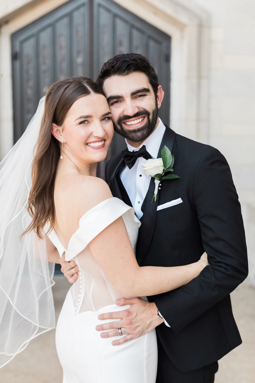 Molleigh Marries in Off the Shoulder Satin Ines Di Santo Wedding Dress. Desktop Image