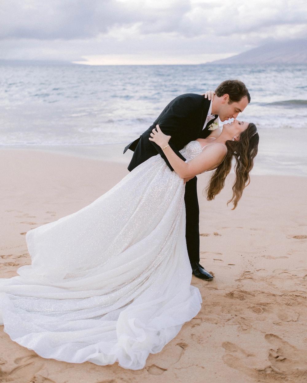 Hannah Wears Glittery Wedding Dress for Maui Wedding Image