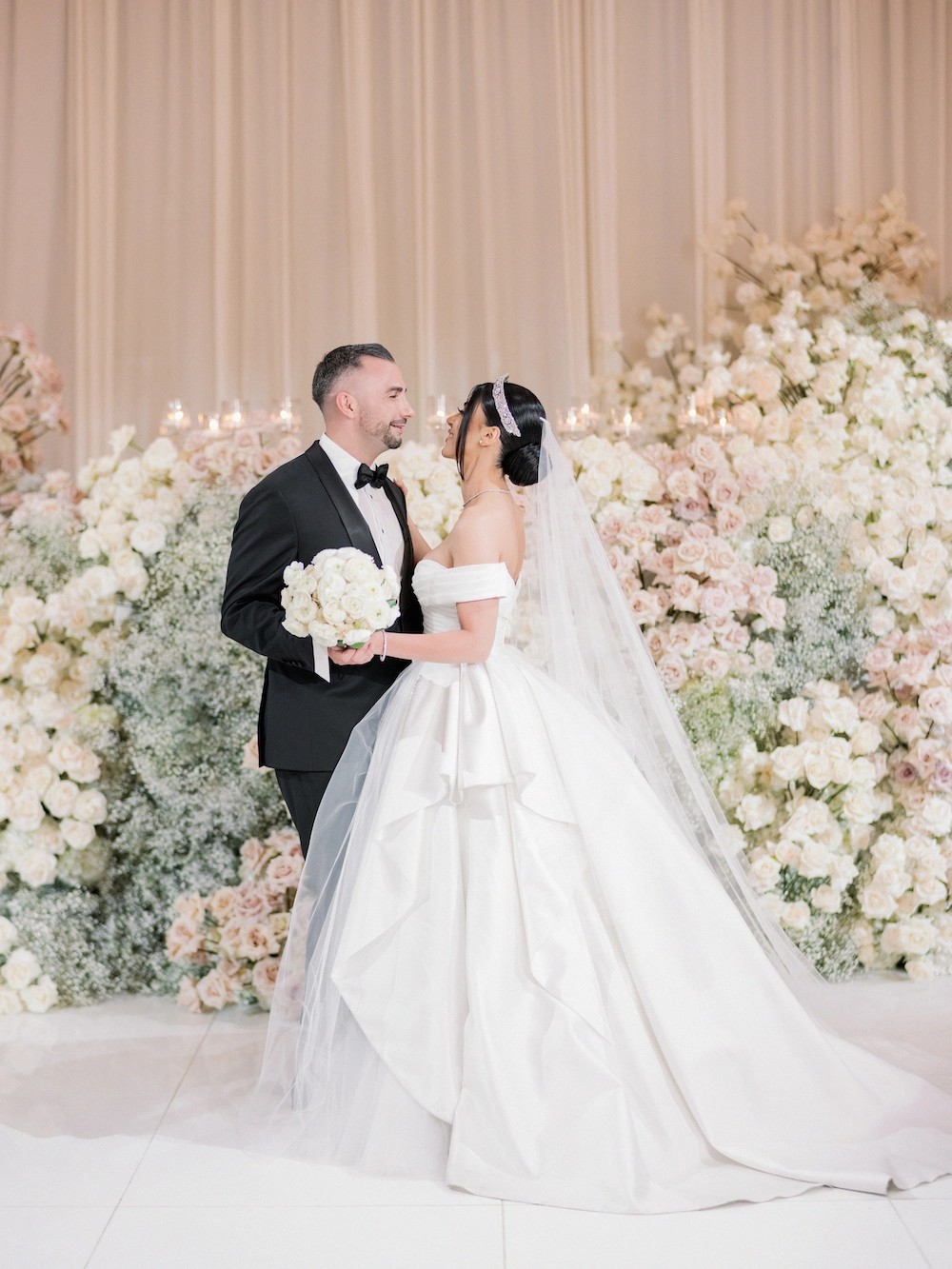 Bride Wears Glamorous Off the Shoulders Ballgown. Desktop Image
