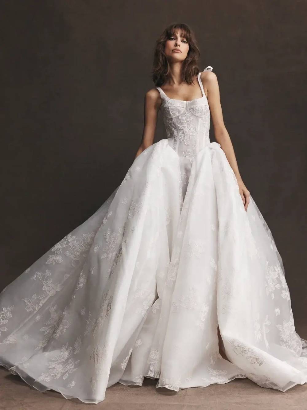 Leah Da Gloria ball gown wedding dress with dramatic full skirt in floral embroidery 