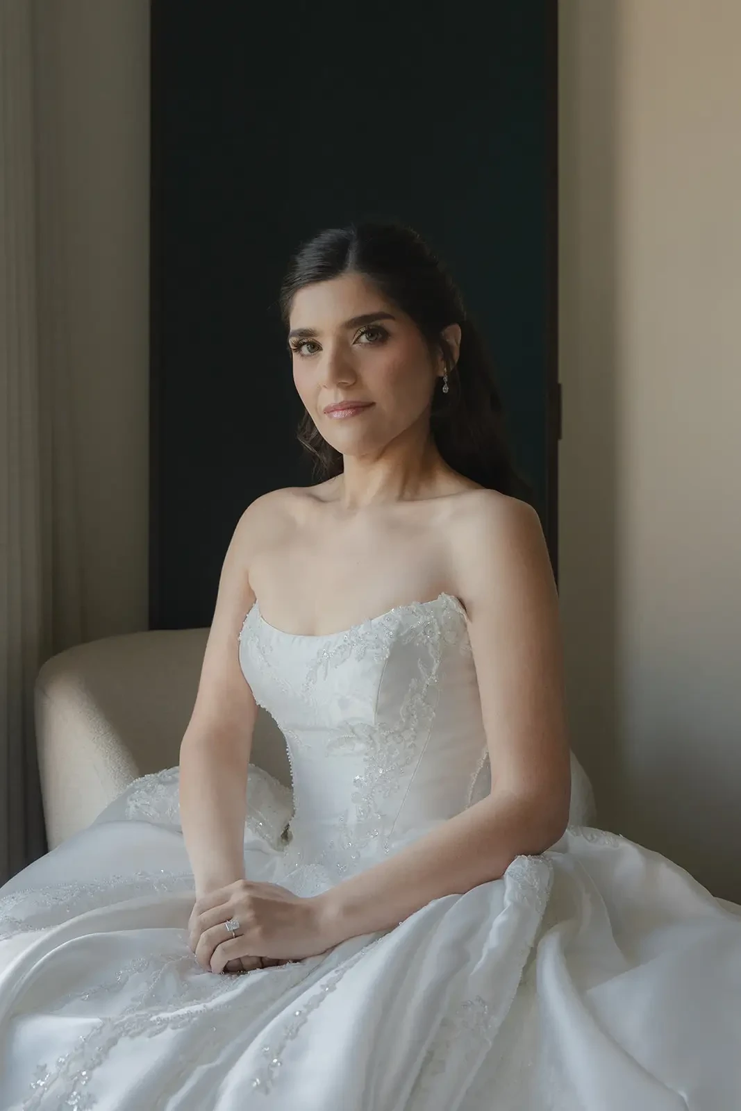Gabriella Wears an Elegant Beaded Strapless Wedding Dress. Desktop Image
