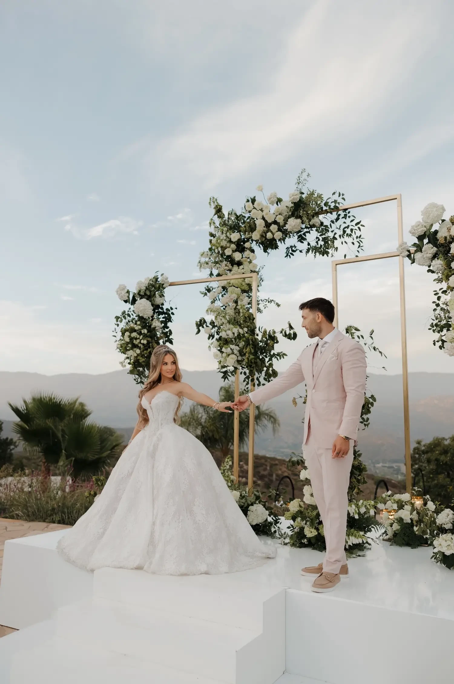 Ashley Wears a Couture Floral Lace Ball Gown Wedding Dress. Mobile Image