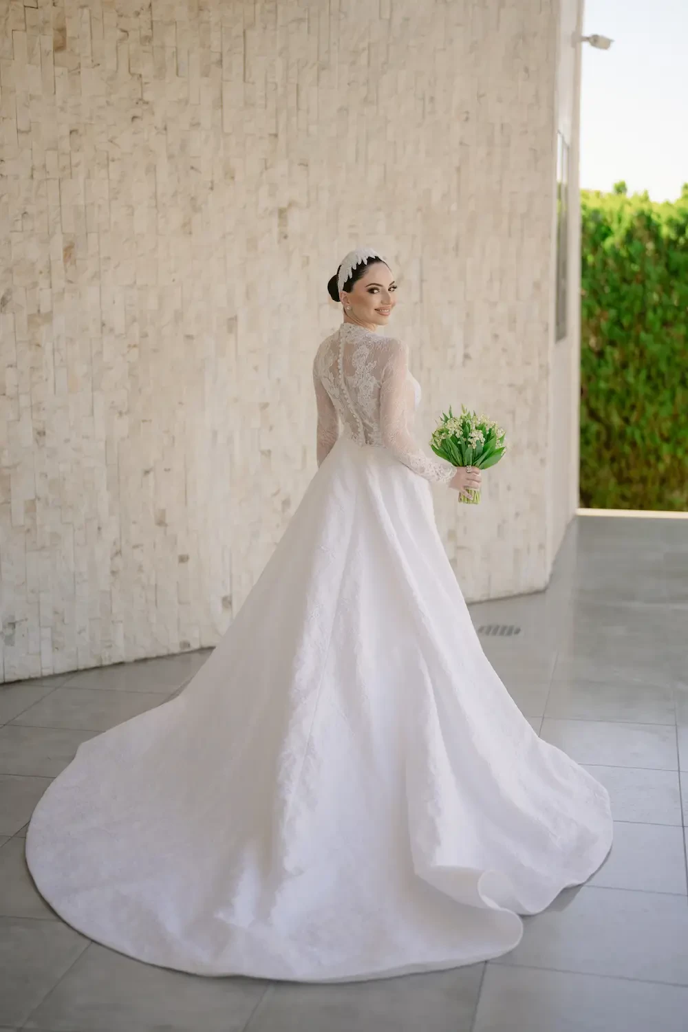 Irina Wears Long Sleeve Lace Ball Gown Wedding Dress Image