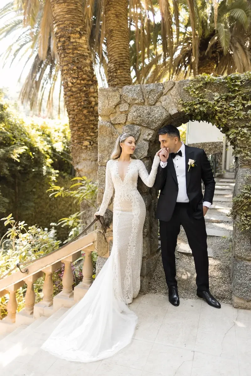 Daniele Wears Long Sleeves, Illusion Lace Wedding Dress Image