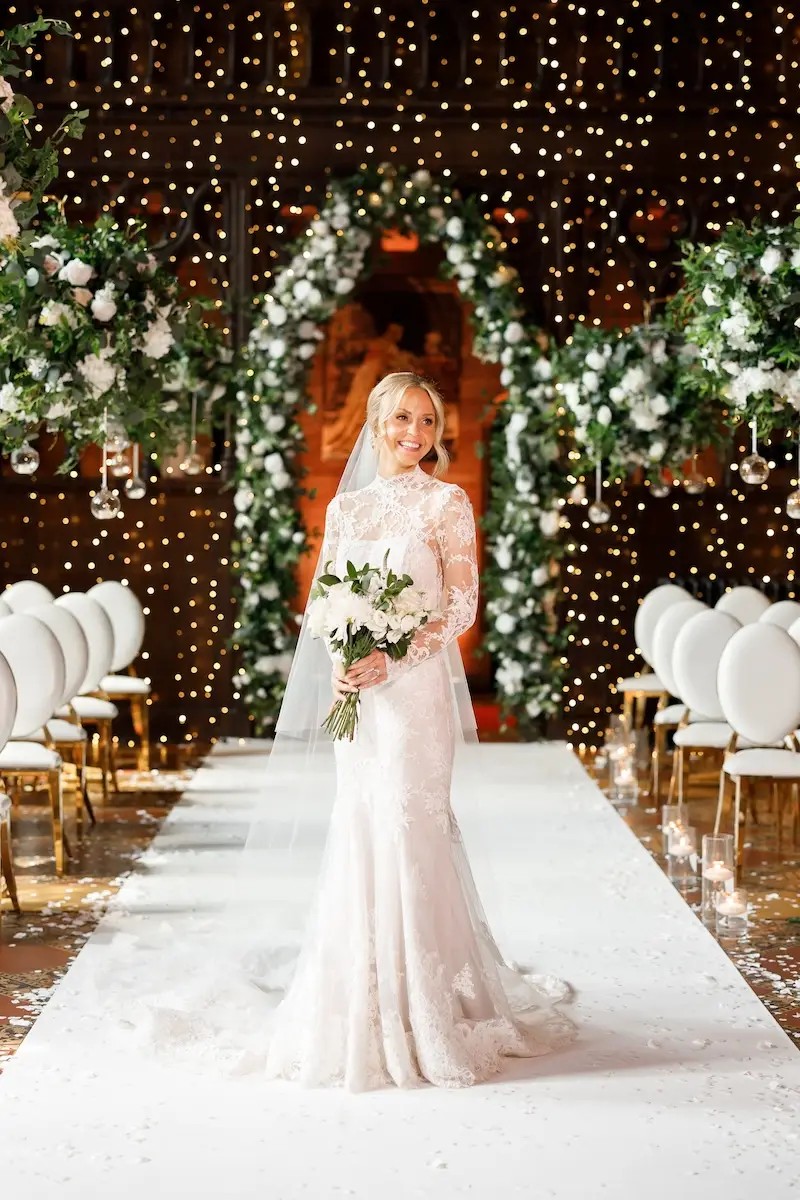 Lucy Wears Long Sleeve Lace Wedding Dress For United Kingdom Wedding. Desktop Image
