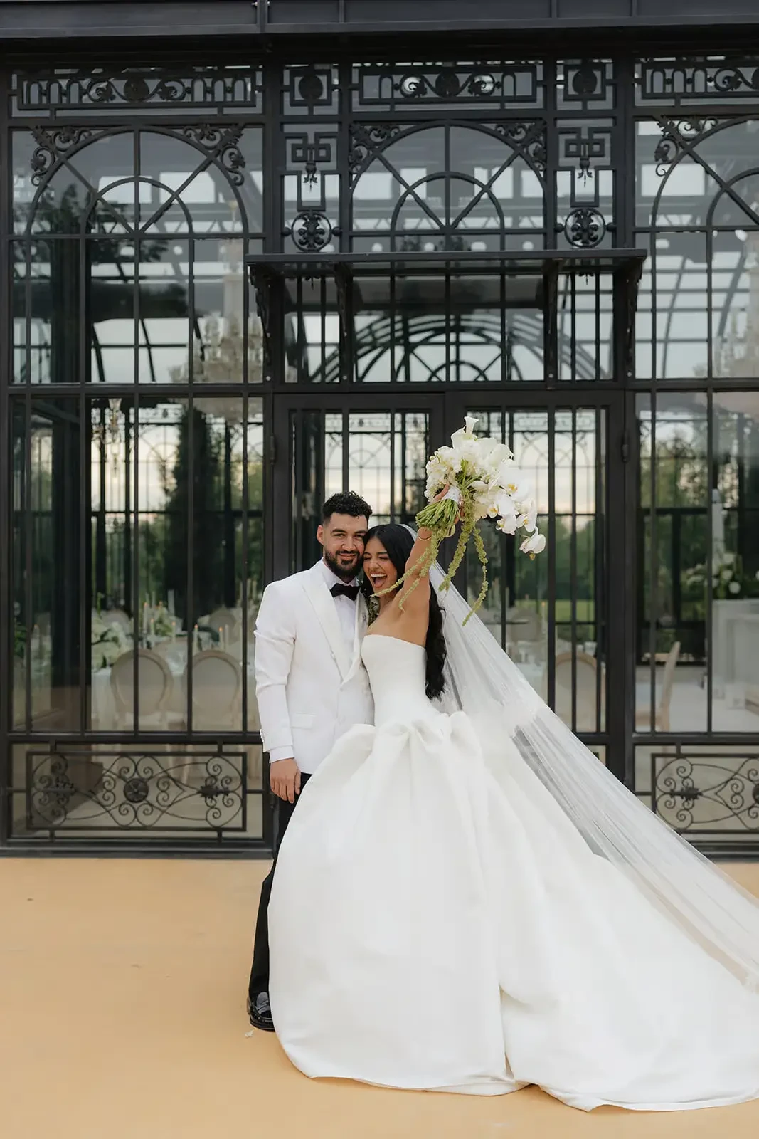 Gabriela Wears a Sculptural Satin Ball Gown and Pearl-Detailed Lace Wedding Dress Image