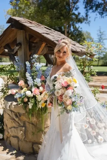 Gina Wears Off Shoulders Lace Wedding Dress With Long Sleeves Image