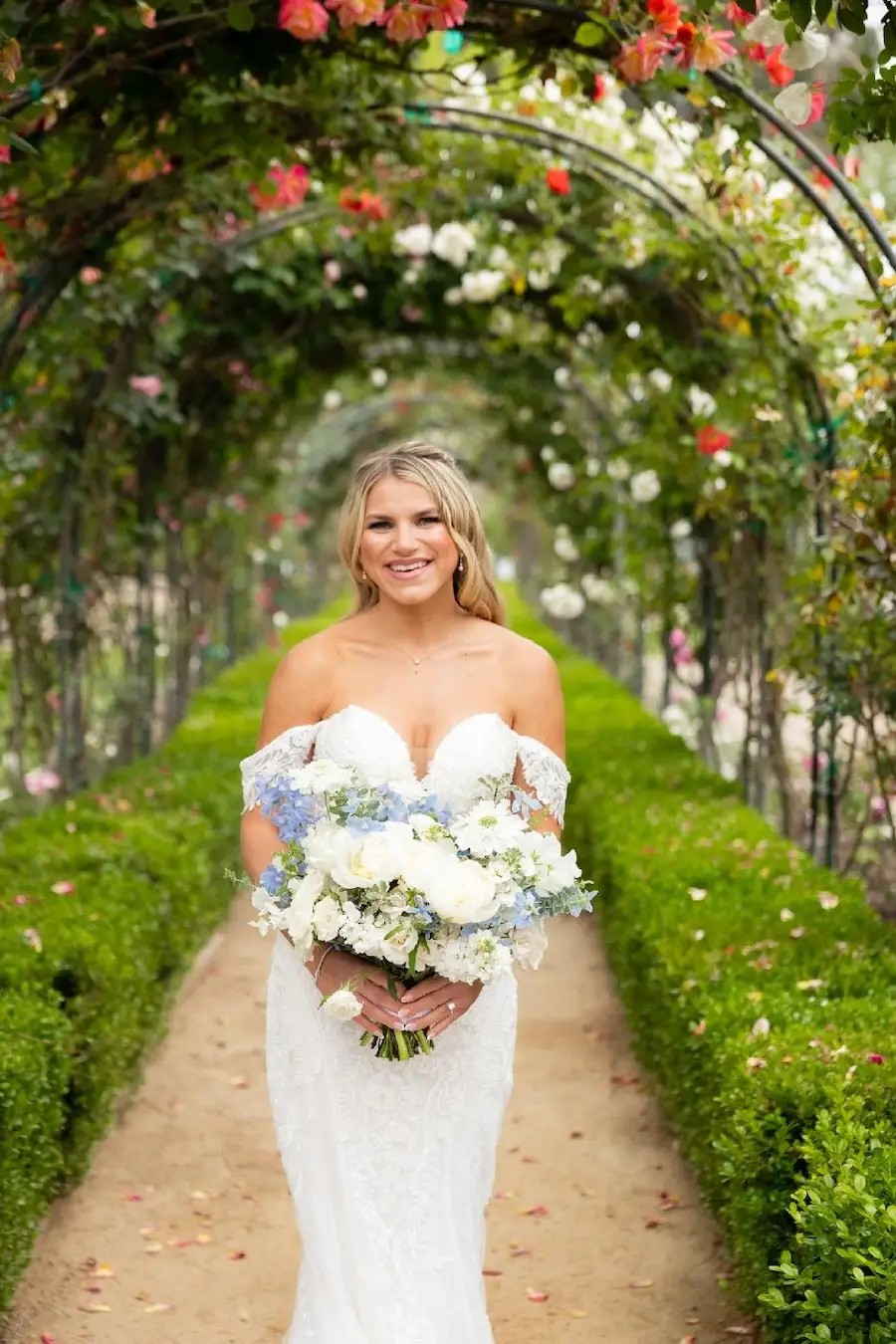 Sarah Wears Romantic Lace, Off the Shoulders Wedding Dress Image