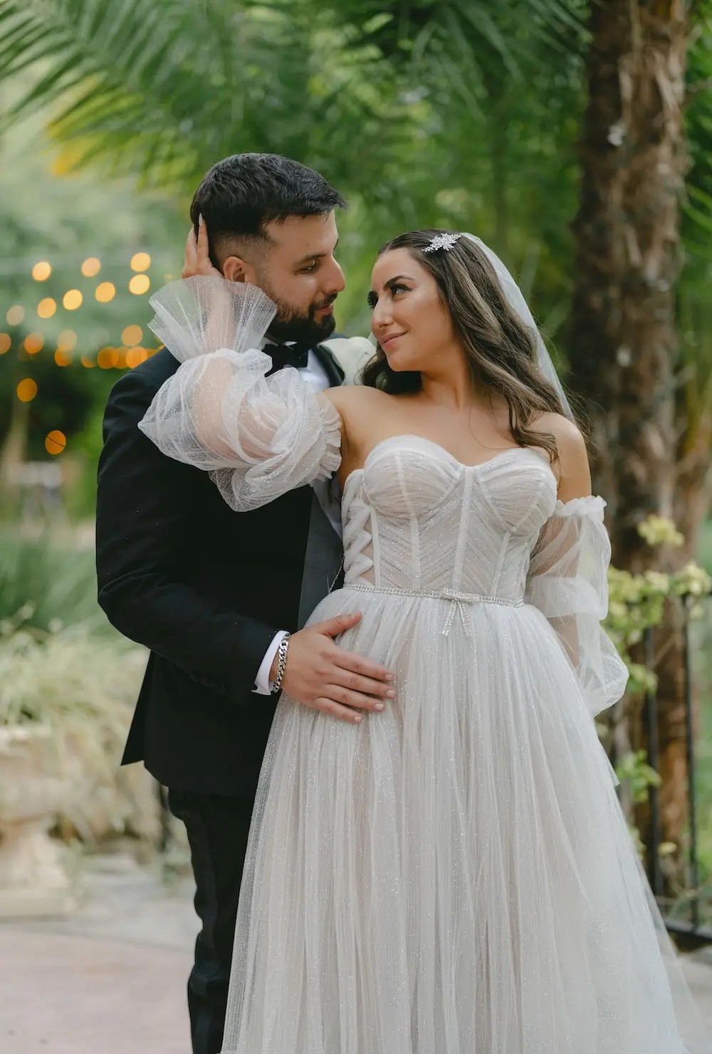 Preni Wears Sparkle Tulle Wedding Dress With Removable Sleeves. Desktop Image