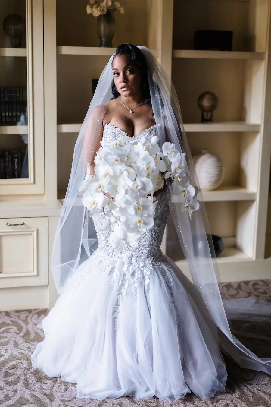 Shameka Wears Beaded Lace Mermaid Wedding Dress. Desktop Image