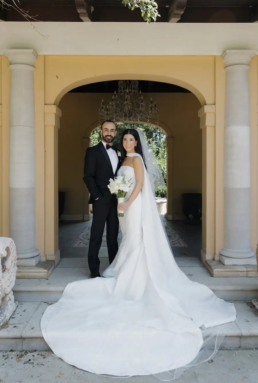 Julie Wears Strapless, Embroidered Wedding Dress Image