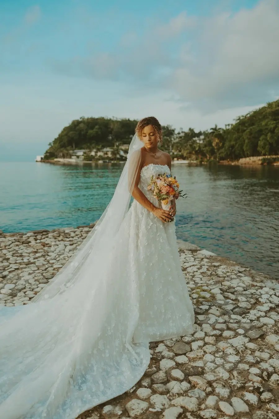 Micaylah Wears Strapless, Floral Appliques Wedding Dress. Desktop Image