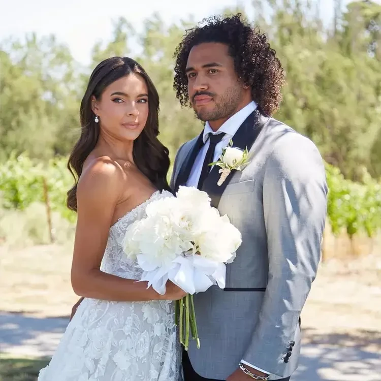 Ally Marries in Napa Valley Wearing Strapless, Floral Lace Wedding Dress Image