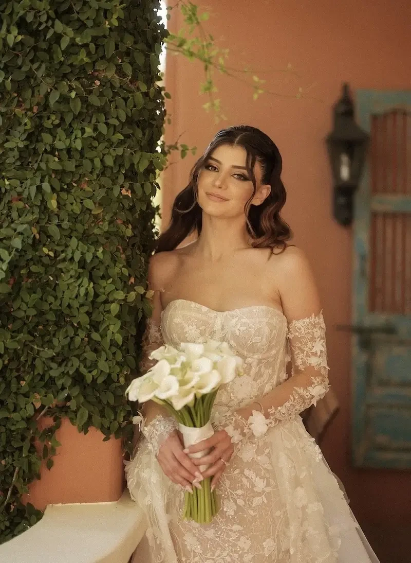Christina Wears Strapless, Floral Lace Wedding Dress With Removable Sleeves Image