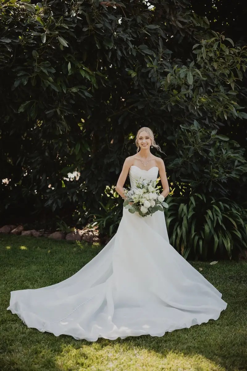 Karley Wears Minimalist, Strapless Wedding Dress. Desktop Image
