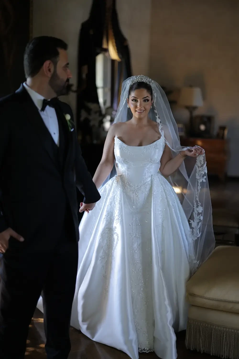 Agapeh Wears a Timeless Satin Wedding Dress with Overskirt Image